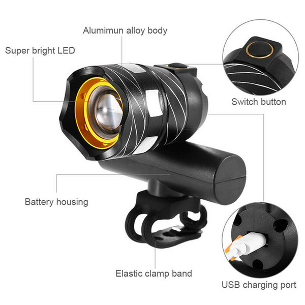 15000LM T6 LED MTB Bicycle Light Rear Front Headlight USB Rechargeable
